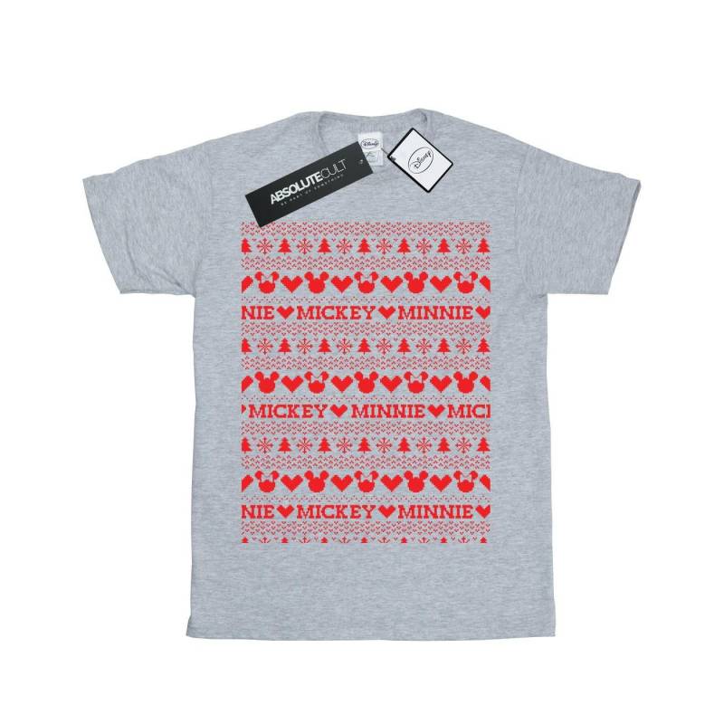 Mickey And Minnie Christmas Fair Isle Tshirt Unisex Grau 116 von Disney