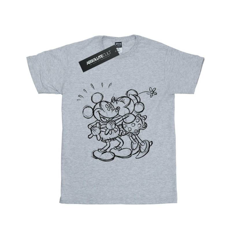 Mickey And Minnie Mouse Kiss Sketch Tshirt Mädchen Grau 128 von Disney