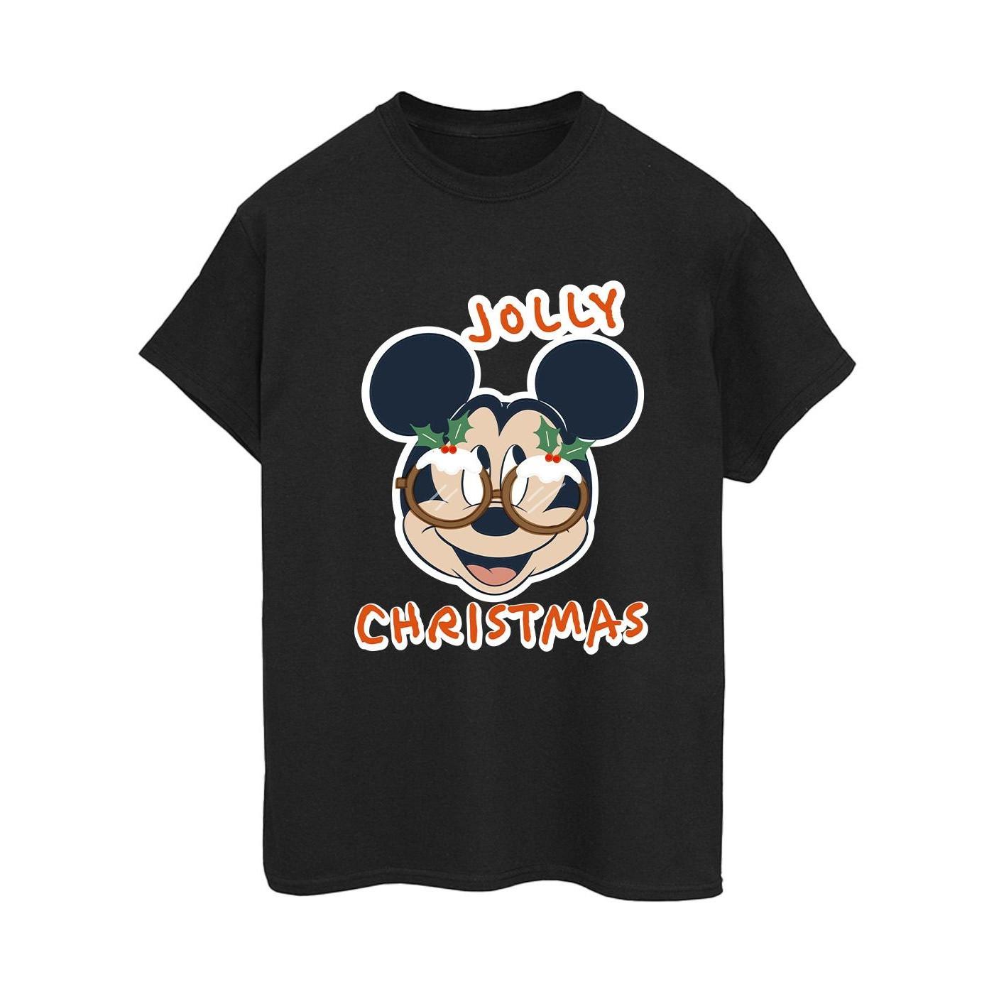 Mickey Mouse Jolly Christmas Glasses Tshirt Damen Schwarz L von Disney