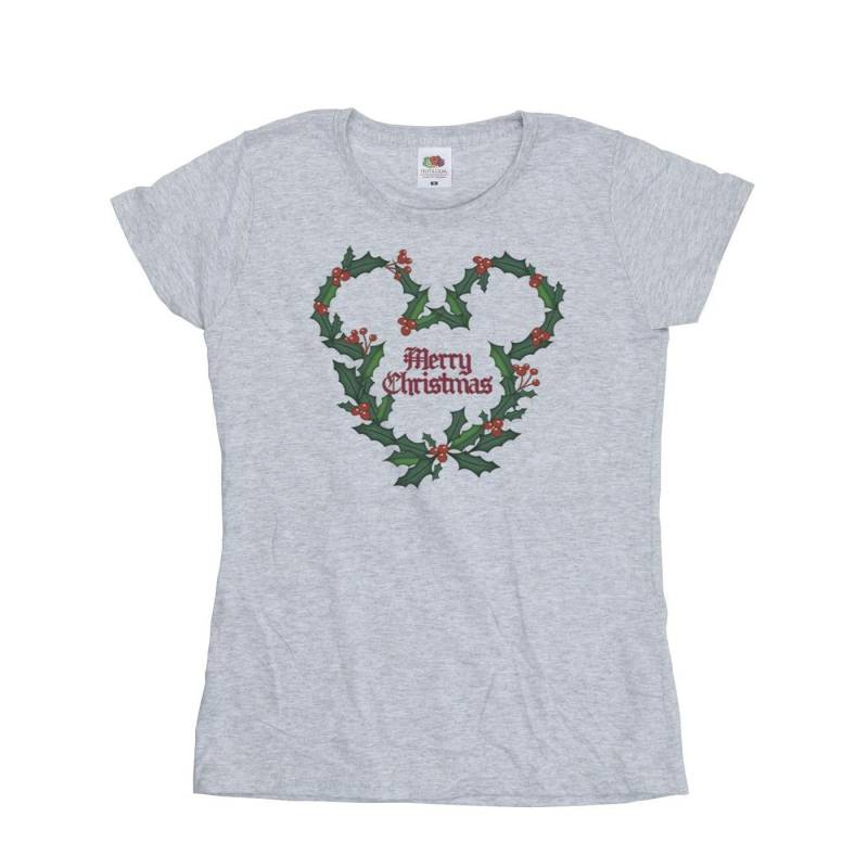 Mickey Mouse Merry Christmas Holly Tshirt Damen Grau M von Disney