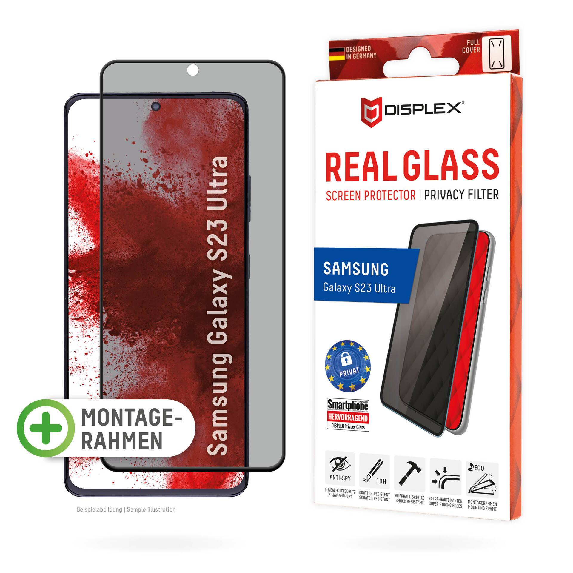 Displex Displayschutzglas »Privacy Glass 3D - Samsung Galaxy S23 Ultra«, Blickschutz Displayschutzfolie Displayschutz kratzer-resistent 10H von Displex