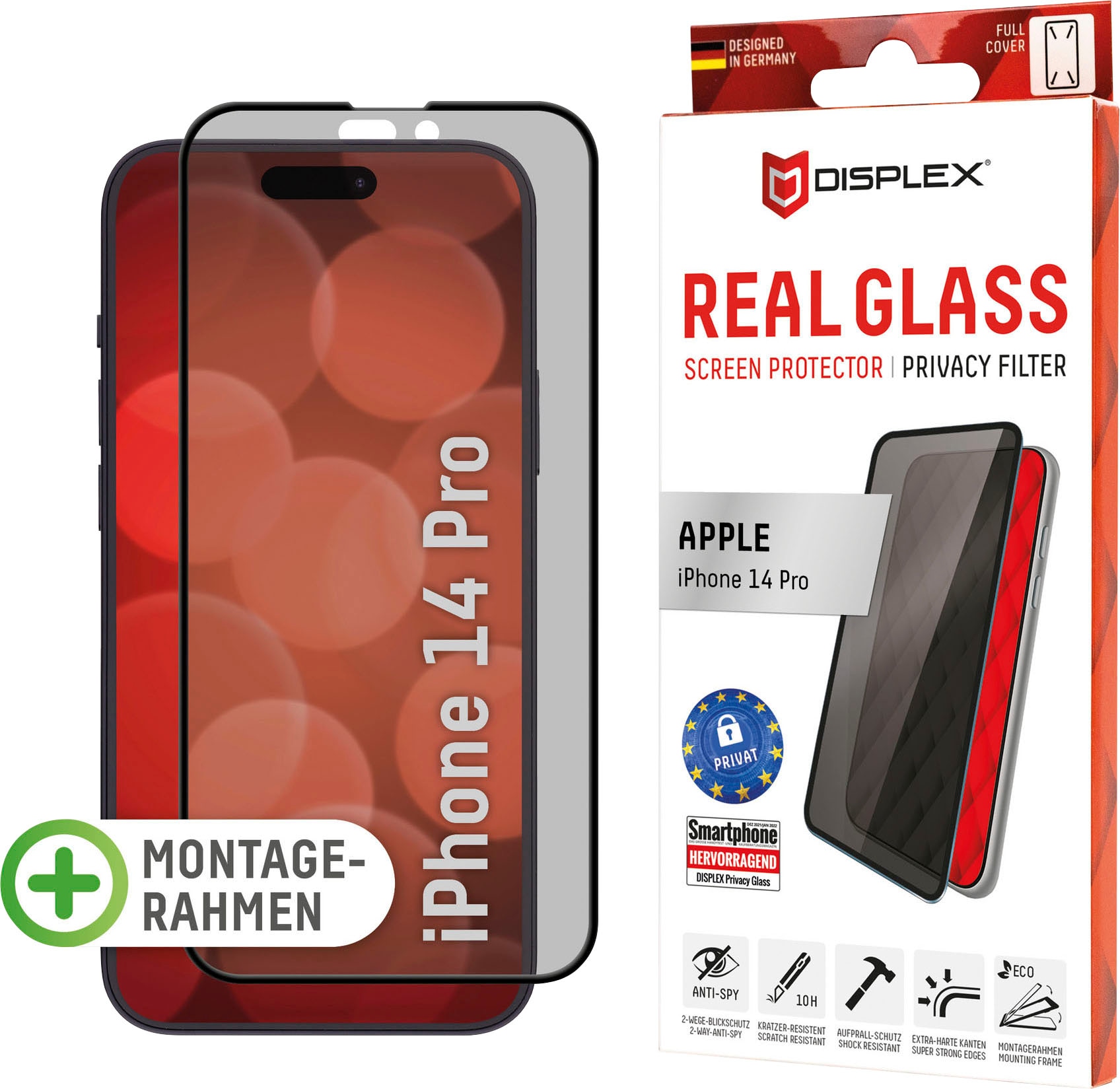 Displex Displayschutzglas »Privacy Glass FC - iPhone 14 Pro«, Blickschutz Displayschutzfolie Displayschutz kratzer-resistent 10H von Displex