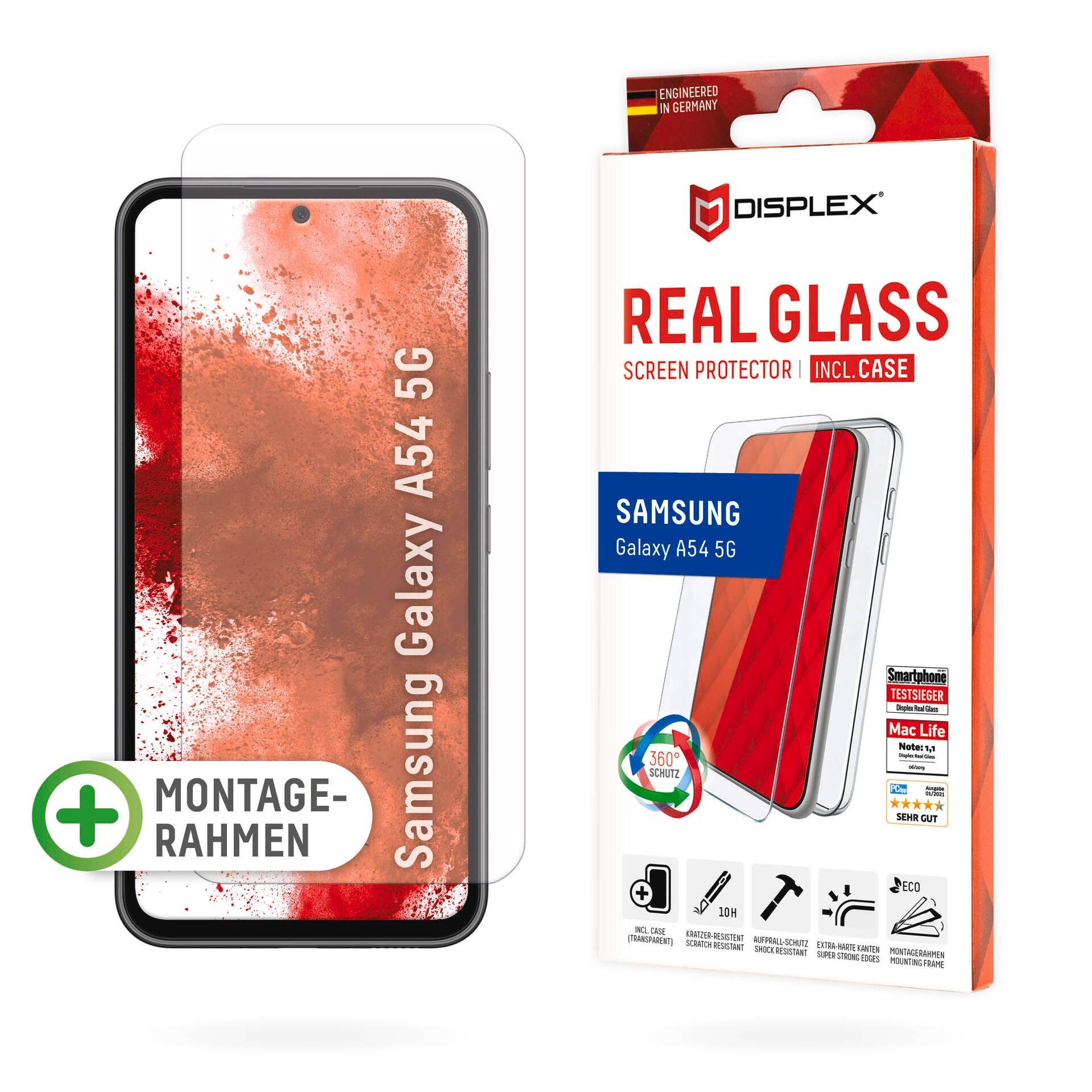 Displex Displayschutzglas »Real Glass + Case«, für Smartphone Samsung Galaxy A54 (5G), Displayschutzfolie Displayschutz Rundumschutz 360 Grad splitterfest von Displex