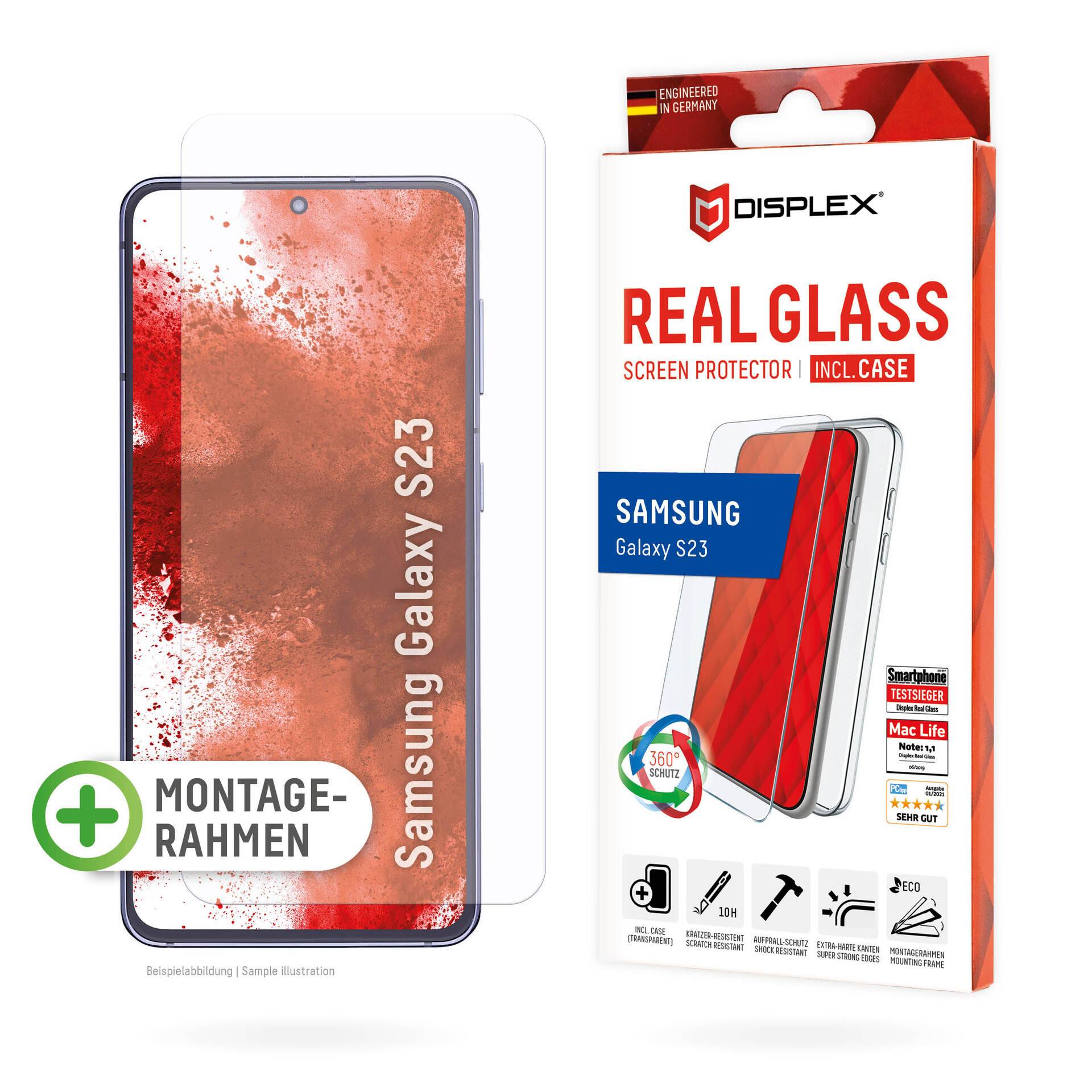 Displex Displayschutzglas »Real Glass + Case - Samsung Galaxy S23«, für Samsung Galaxy S23, Displayschutzfolie Displayschutz Rundumschutz 360 Grad splitterfest von Displex