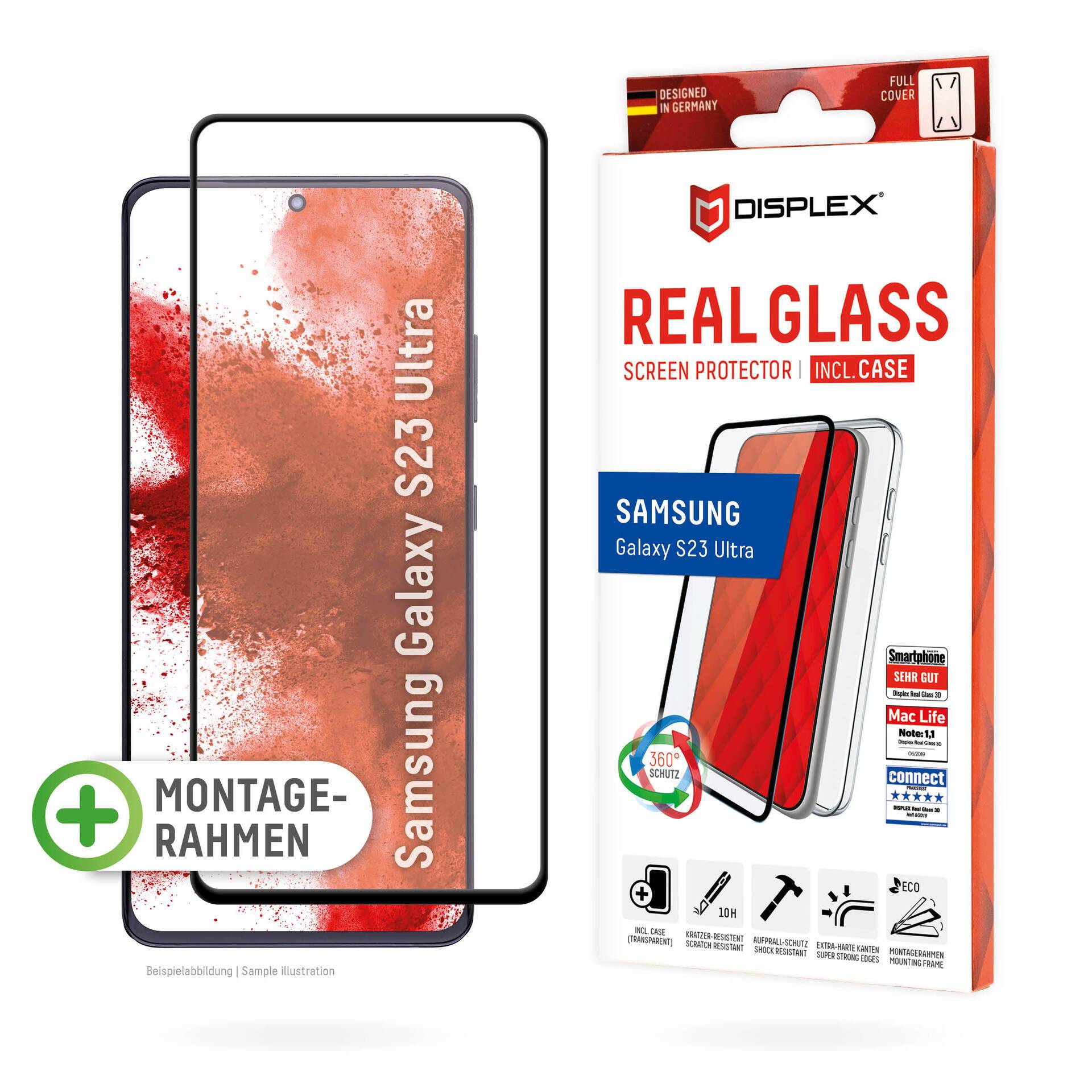 Displex Displayschutzglas »Real Glass + Case - Samsung Galaxy S23 Ultra«, Displayschutzfolie Displayschutz Rundumschutz 360 Grad splitterfest von Displex