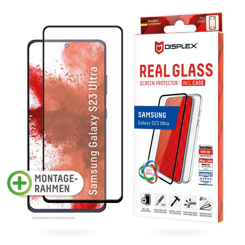 Displex Displayschutzglas »Real Glass + Case - Samsung Galaxy S23 Ultra«, Displayschutzfolie Displayschutz Rundumschutz 360 Grad splitterfest von Displex