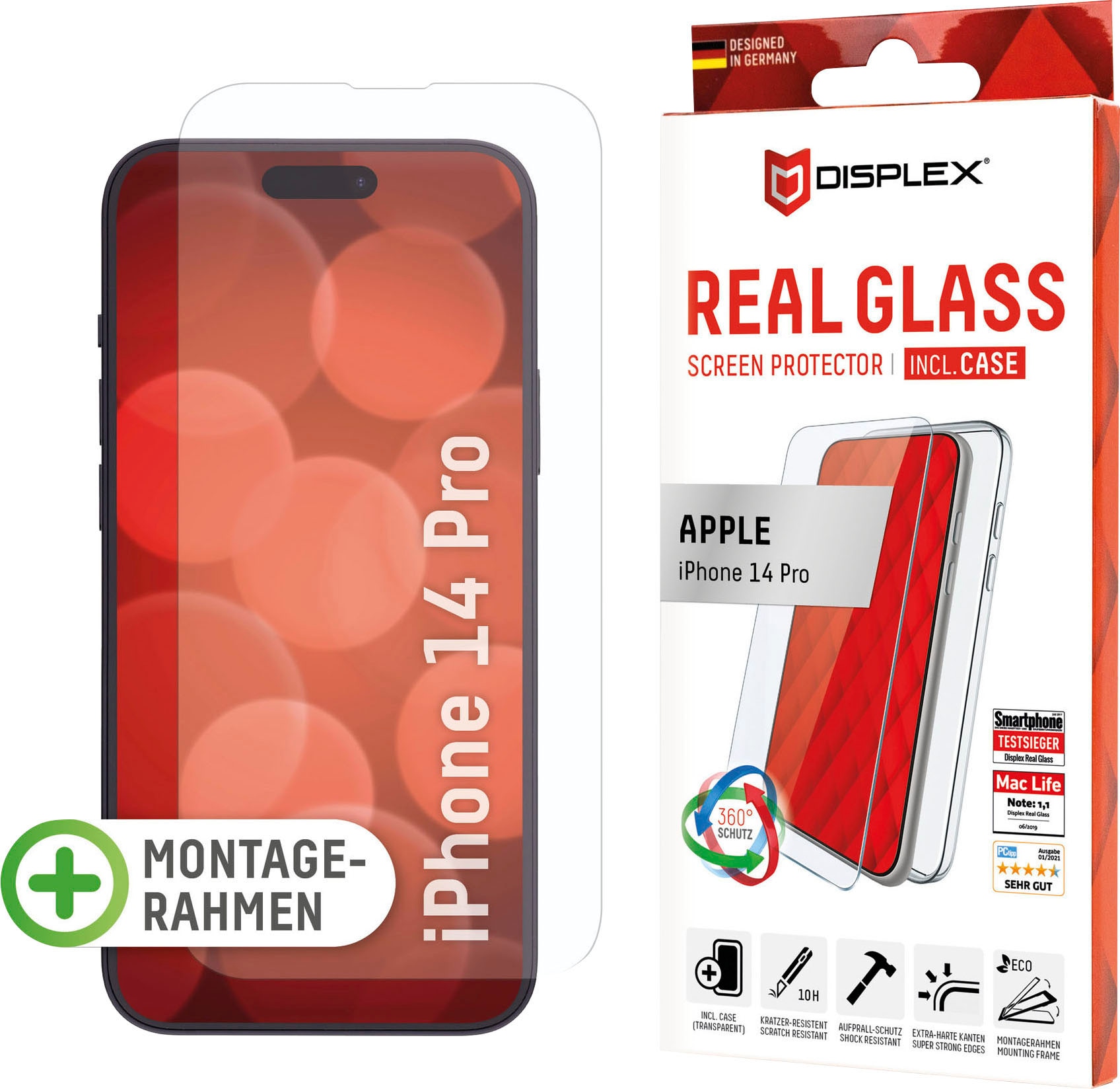 Displex Displayschutzglas »Real Glass + Case - iPhone 14 Pro«, für iPhone 14 Pro von Displex