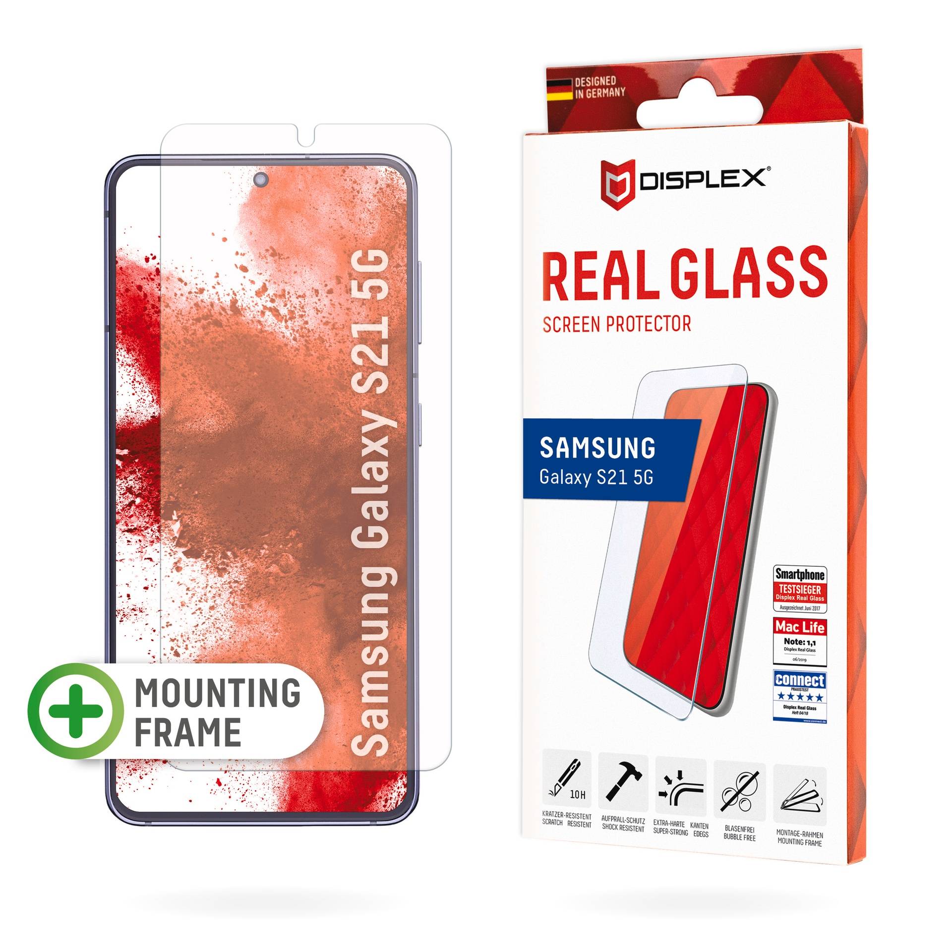 Displex Displayschutzglas »Real Glass«, für Samsung Galaxy S21 5G, (1 St.), Displayschutzfolie Displayschutz kratzer-resistent 10H splitterfest von Displex