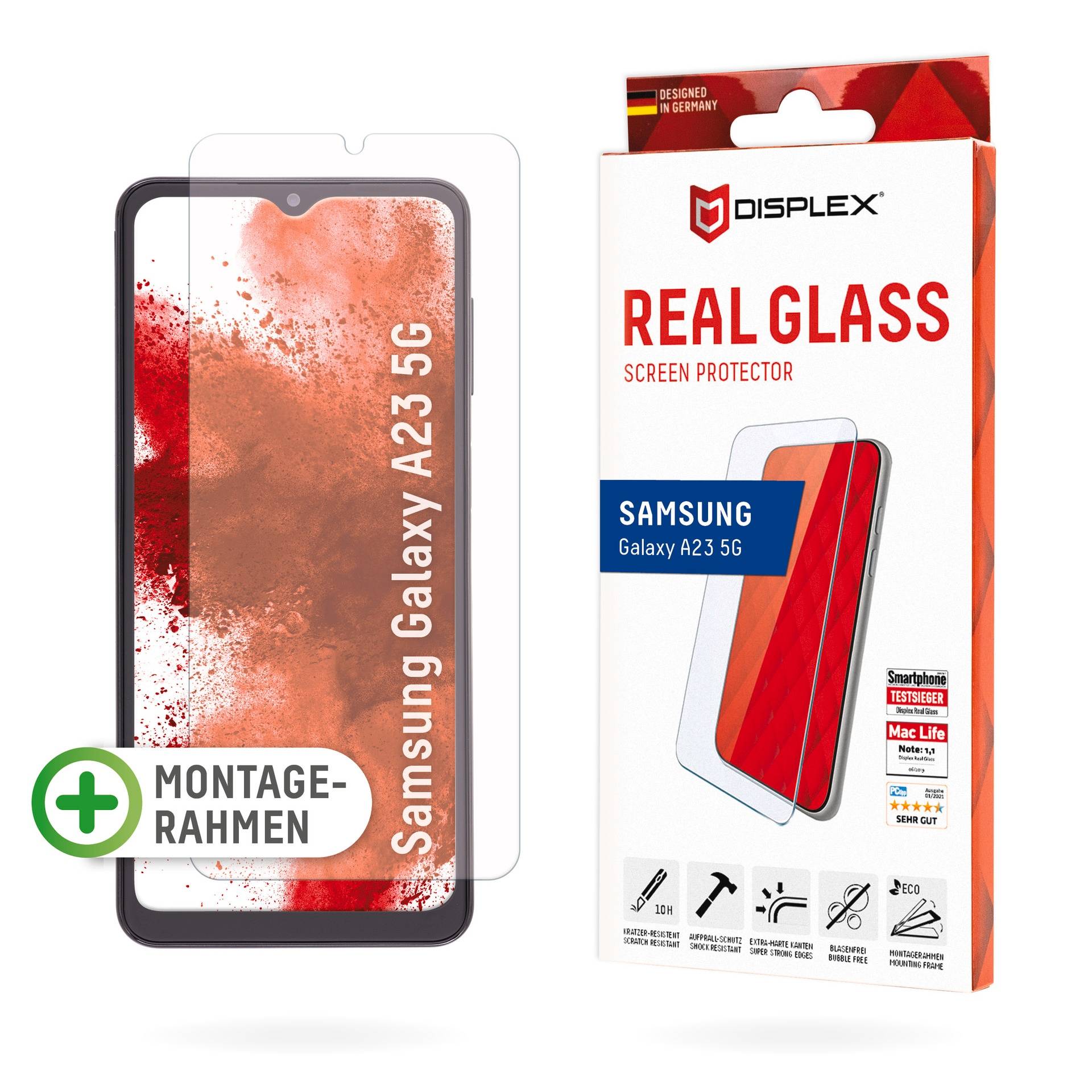 Displex Displayschutzglas »Real Glass«, für Samsung Galaxy A23 5G, Displayschutzfolie Displayschutz kratzer-resistent 10H splitterfest von Displex