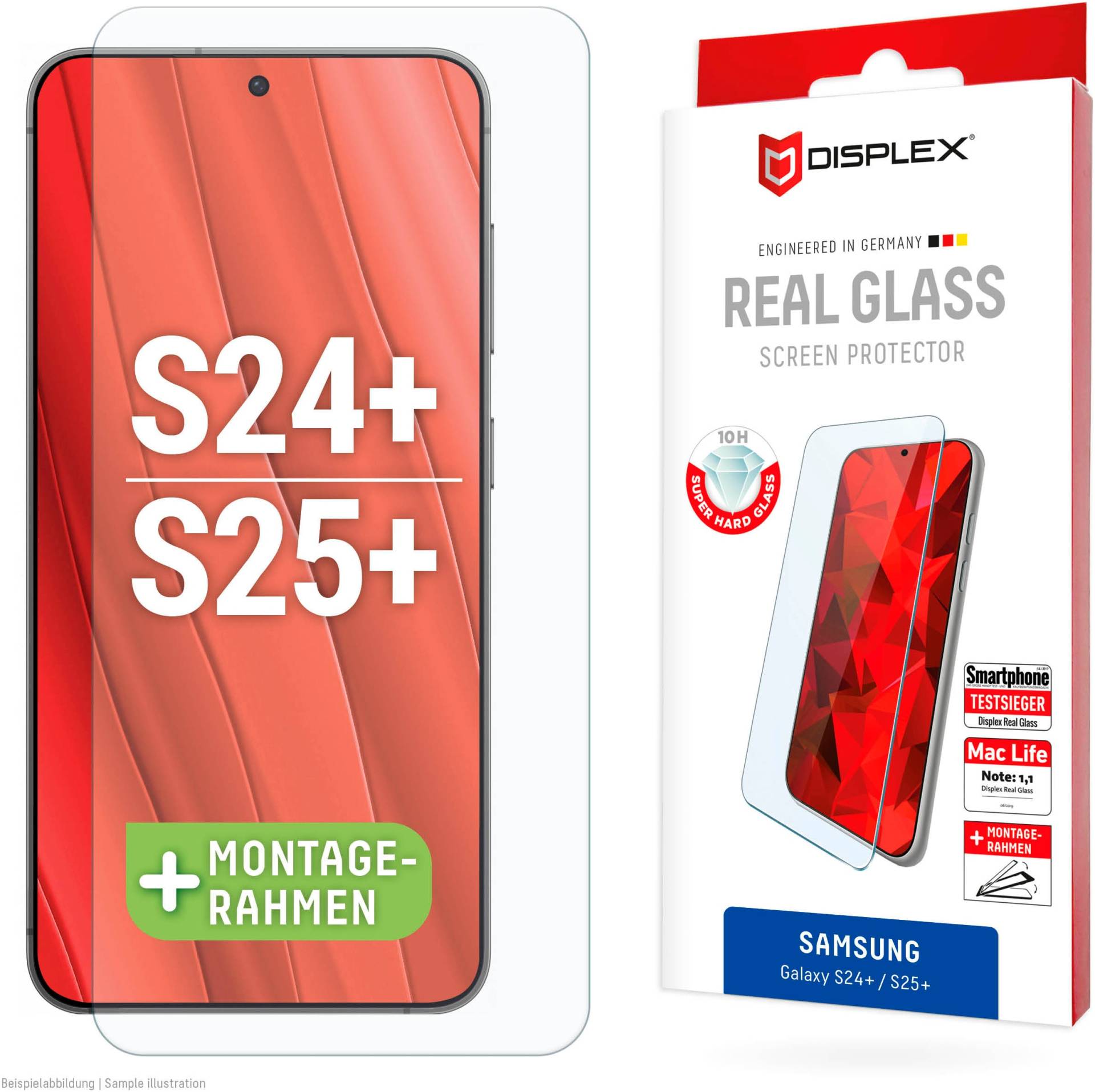 Displex Displayschutzglas »Real Glass«, für Samsung Galaxy S24+-Samsung Galaxy S25+, Displayschutzfolie Displayschutz kratzer-resistent 10H splitterfest von Displex