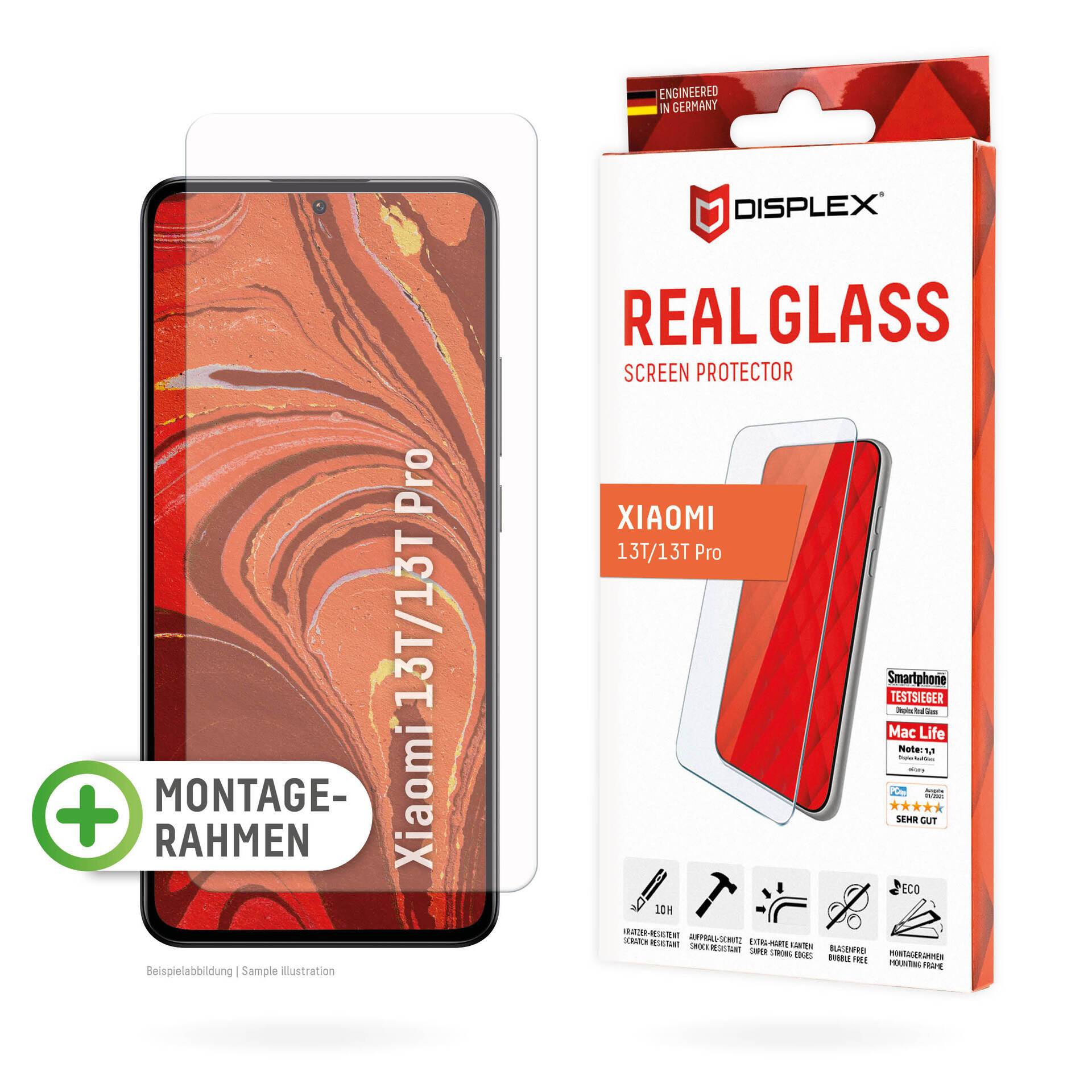 Displex Displayschutzglas »Real Glass«, für Xiaomi 13T-Xiaomi 13T Pro, Displayschutzfolie Displayschutz kratzer-resistent 10H splitterfest von Displex