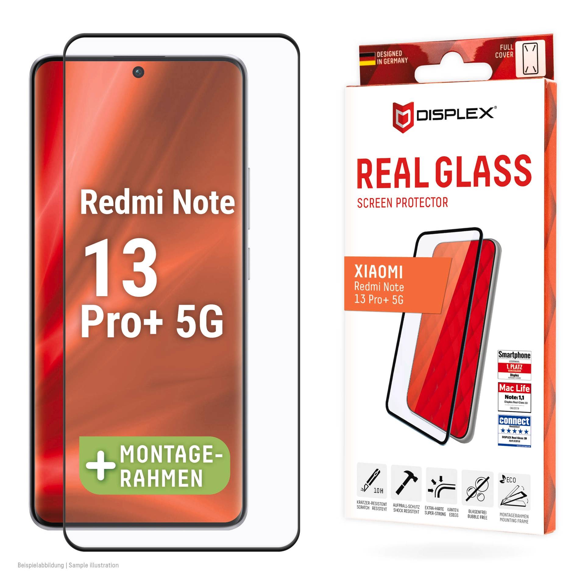 Displex Displayschutzglas »Real Glass 3D«, für Xiaomi Redmi Note 13 Pro+ 5G, (1 St.), Bildschirmschutz, Displayschutzfolie,Einfach anbringen,kratz-&stossfest von Displex