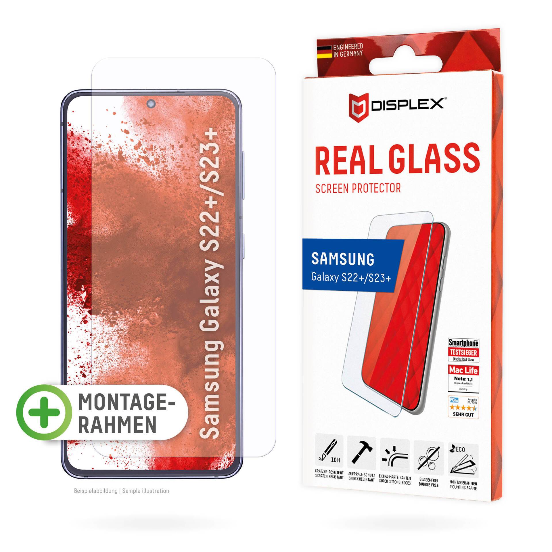 Displex Displayschutzglas »Real Glass - Samsung Galaxy S22+/S23+«, Displayschutzfolie Displayschutz kratzer-resistent 10H splitterfest von Displex