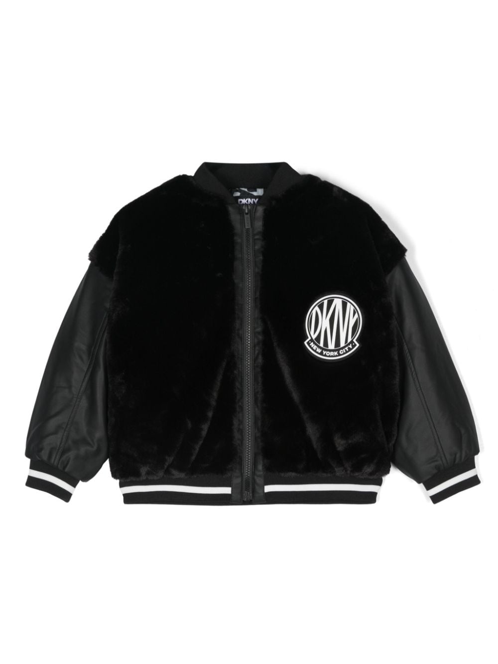 Dkny Kids logo-appliqué fax-fur bomber jacket - Black von Dkny Kids