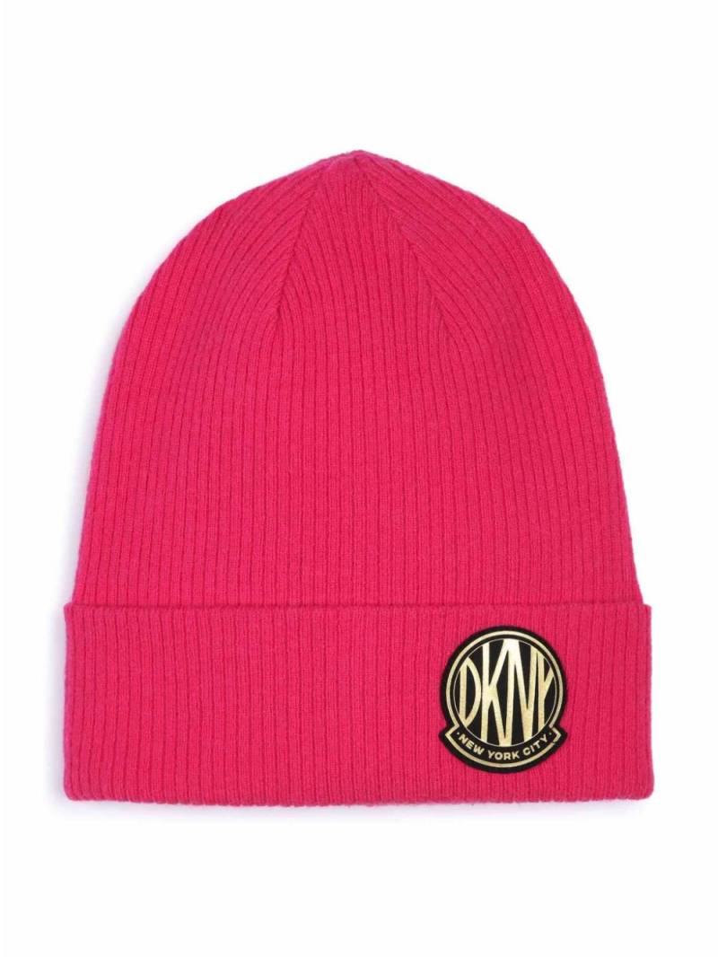 Dkny Kids logo-patch knitted beanie - Pink von Dkny Kids