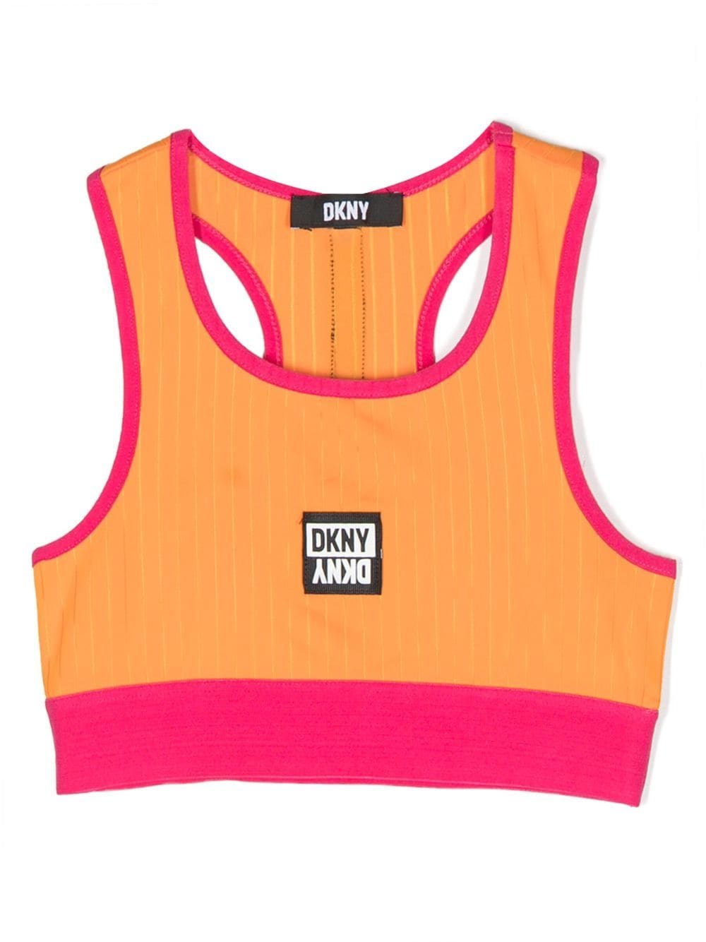 Dkny Kids pinstripe logo patch cropped undershirt - Orange von Dkny Kids