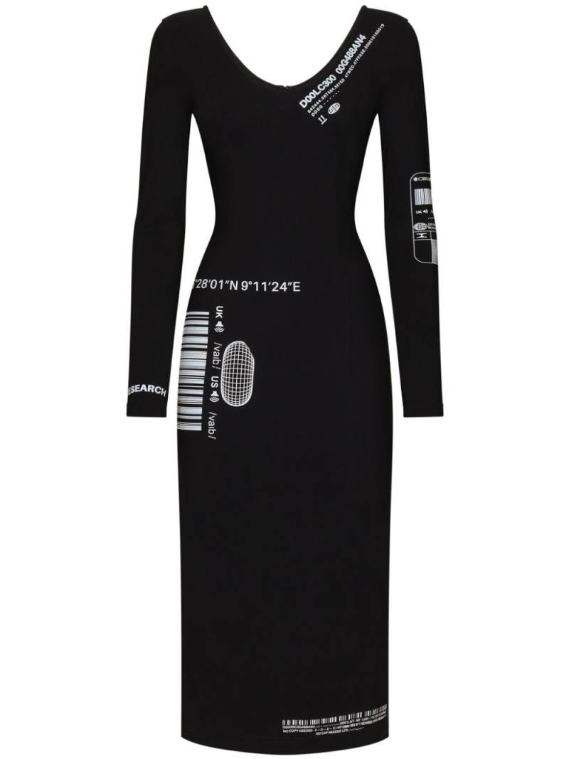 Dolce & Gabbana DGVIB3 logo-print long-sleeved midi dress - Black von Dolce & Gabbana DGVIB3