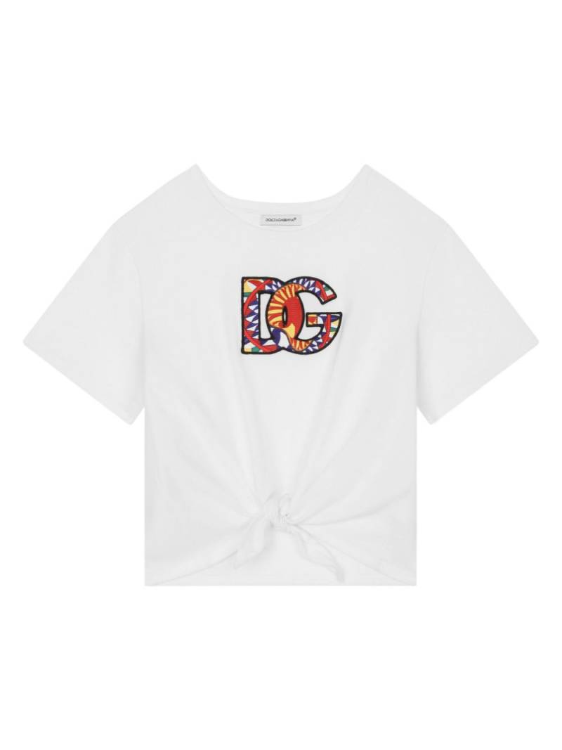 Dolce & Gabbana Kids Carreto logo-patch knotted T-shirt - White von Dolce & Gabbana Kids