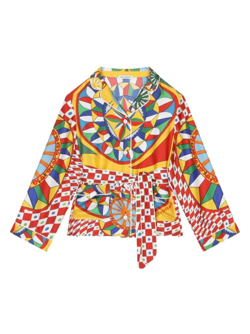 Dolce & Gabbana Kids Carretto-print belted silk shirt - Red von Dolce & Gabbana Kids