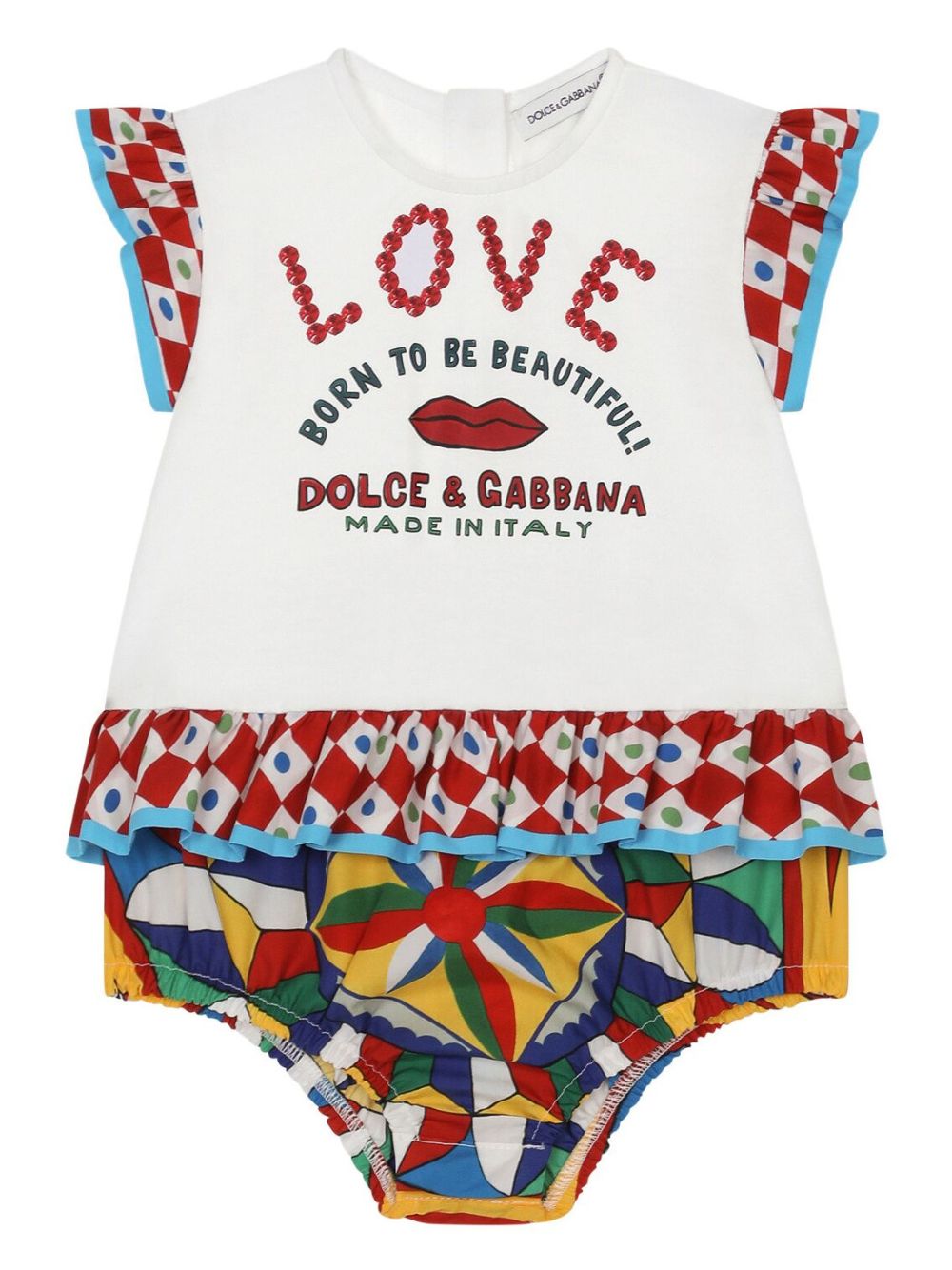 Dolce & Gabbana Kids Carretto print ruffled shorties - White von Dolce & Gabbana Kids