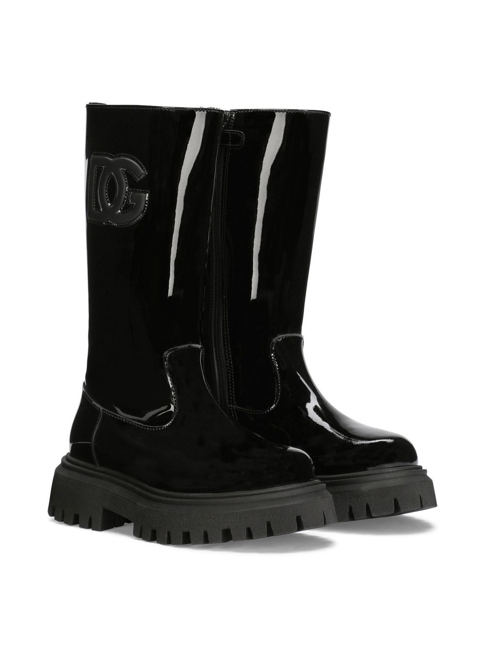 Dolce & Gabbana Kids DG-logo patent leather boots - Black von Dolce & Gabbana Kids