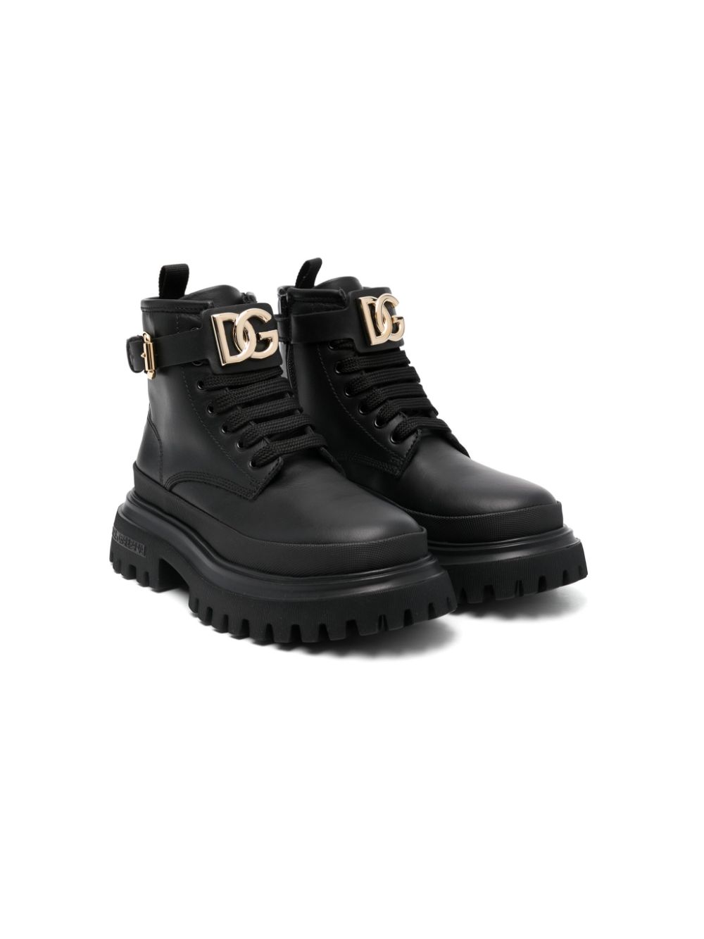 Dolce & Gabbana Kids DG plaque combat boots - Black von Dolce & Gabbana Kids