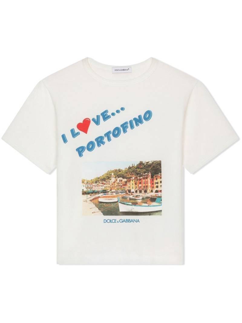 Dolce & Gabbana Kids I Love Portofino cotton T-shirt - White von Dolce & Gabbana Kids