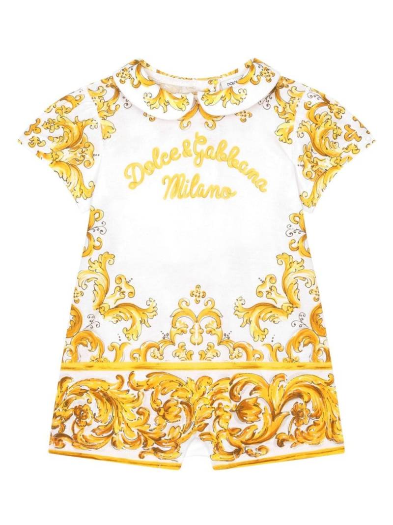 Dolce & Gabbana Kids Jersey onesie with yellow majolica print and Dolce&Gabbana logo von Dolce & Gabbana Kids