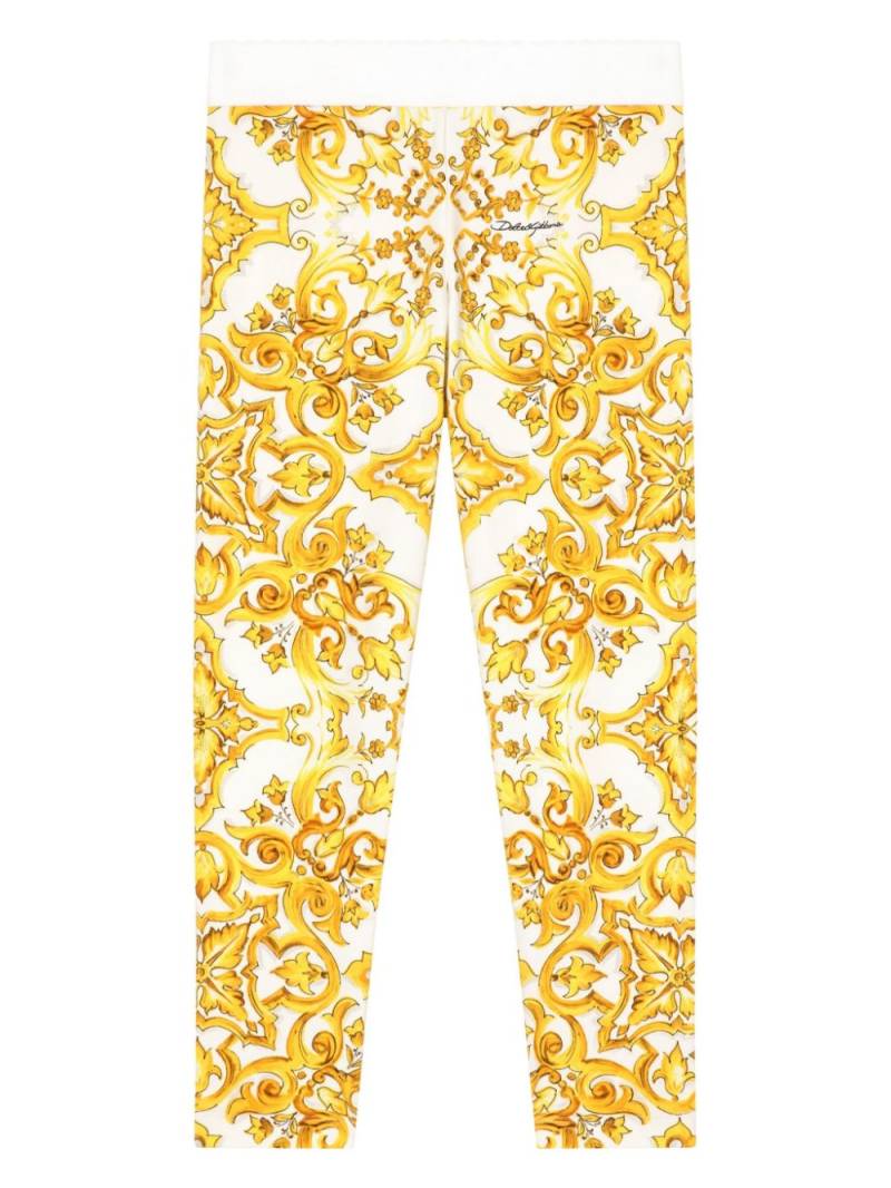 Dolce & Gabbana Kids Maiolica print leggings - Yellow von Dolce & Gabbana Kids