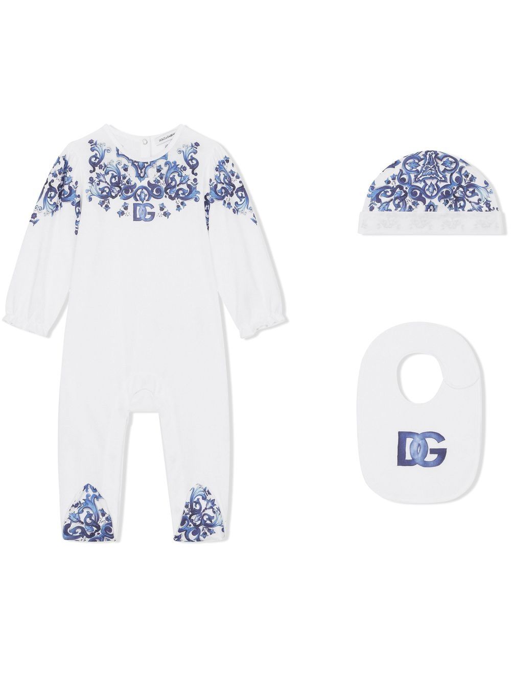 Dolce & Gabbana Kids Majolica-print babygrow set - White von Dolce & Gabbana Kids