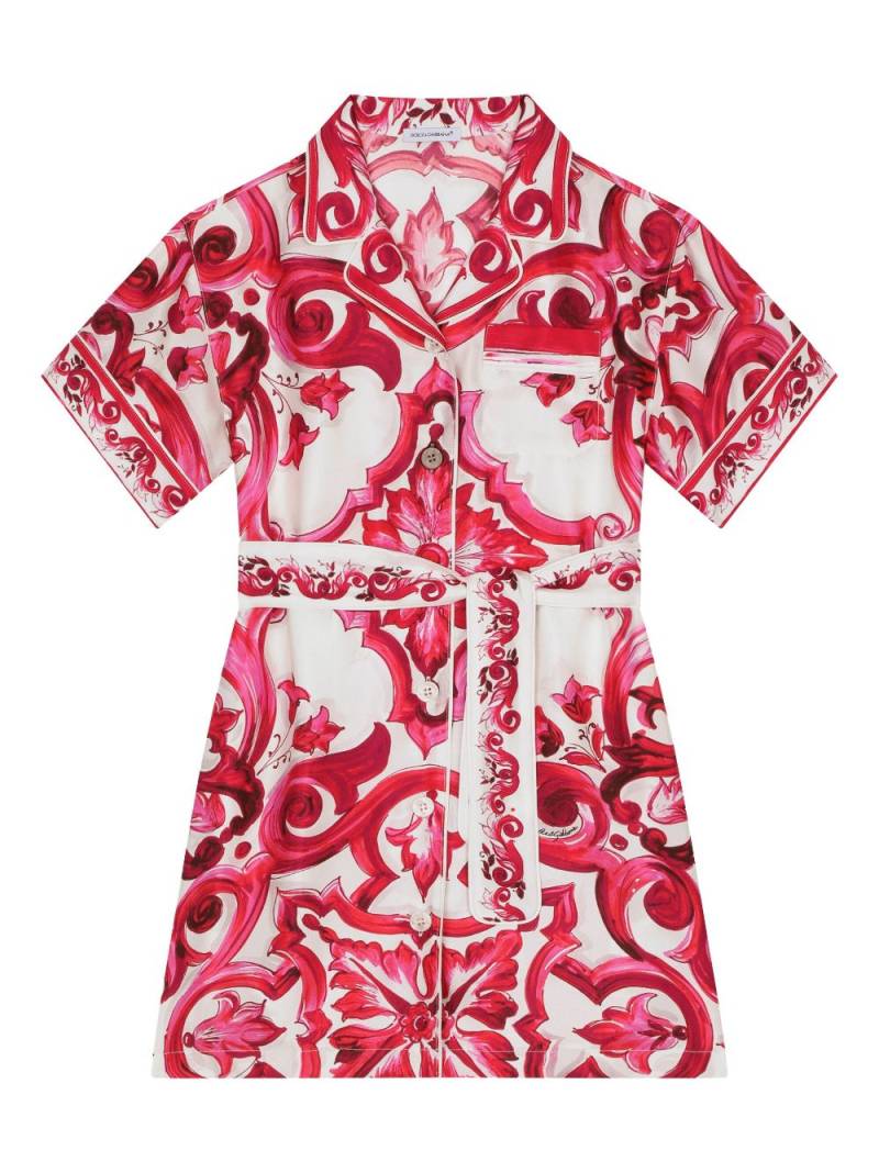 Dolce & Gabbana Kids Majolica-print belted shirtdress - White von Dolce & Gabbana Kids