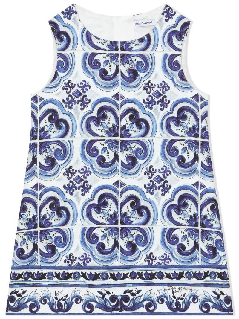 Dolce & Gabbana Kids Majolica-print brocade minidress - Blue von Dolce & Gabbana Kids