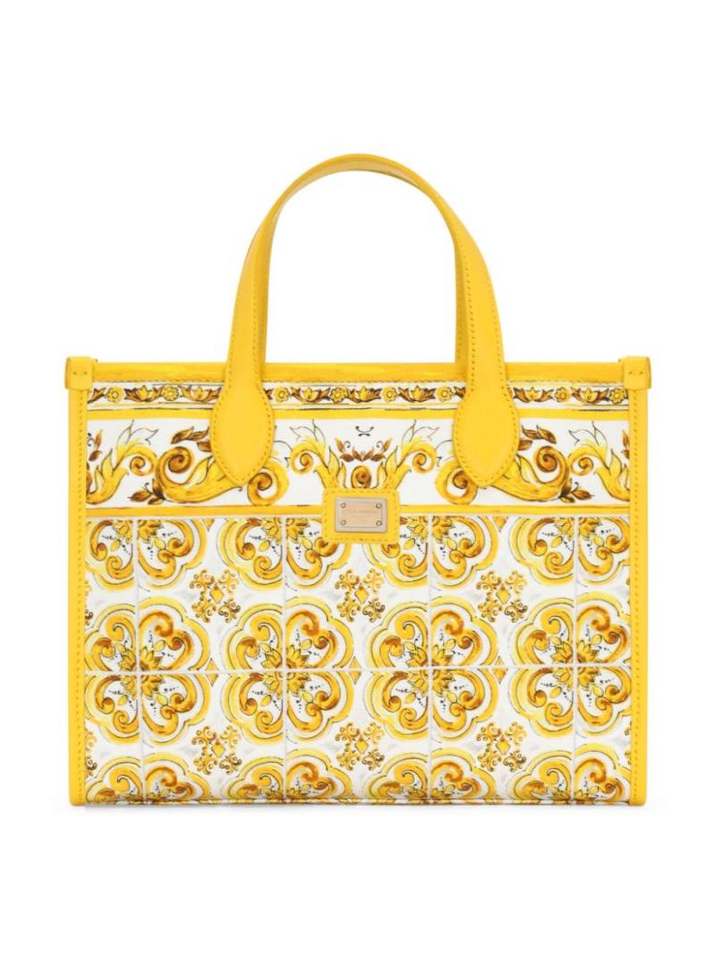 Dolce & Gabbana Kids Majolica-print canvas tote bag - Yellow von Dolce & Gabbana Kids