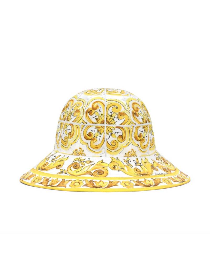 Dolce & Gabbana Kids Majolica-print cotton cotton bucket hat - Yellow von Dolce & Gabbana Kids