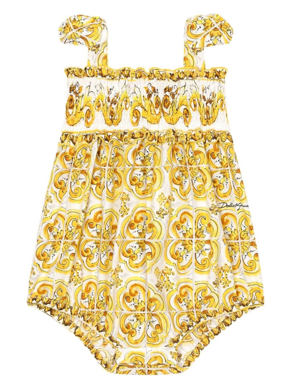 Dolce & Gabbana Kids Majolica-print cotton romper - Yellow von Dolce & Gabbana Kids