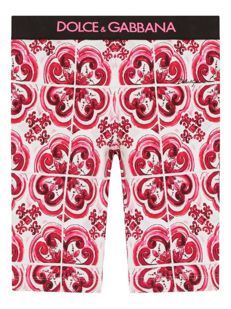 Dolce & Gabbana Kids Majolica-print cycling shorts - Red von Dolce & Gabbana Kids