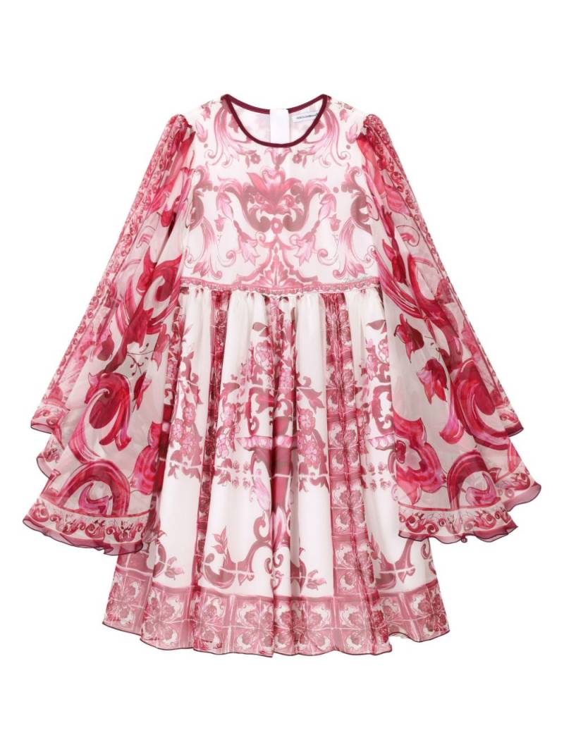 Dolce & Gabbana Kids Majolica print draped chiffon dress - White von Dolce & Gabbana Kids