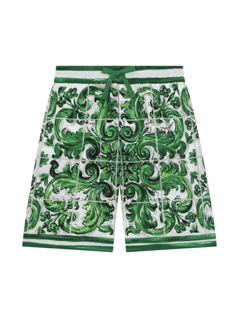 Dolce & Gabbana Kids Majolica-print drawstring shorts - Green von Dolce & Gabbana Kids