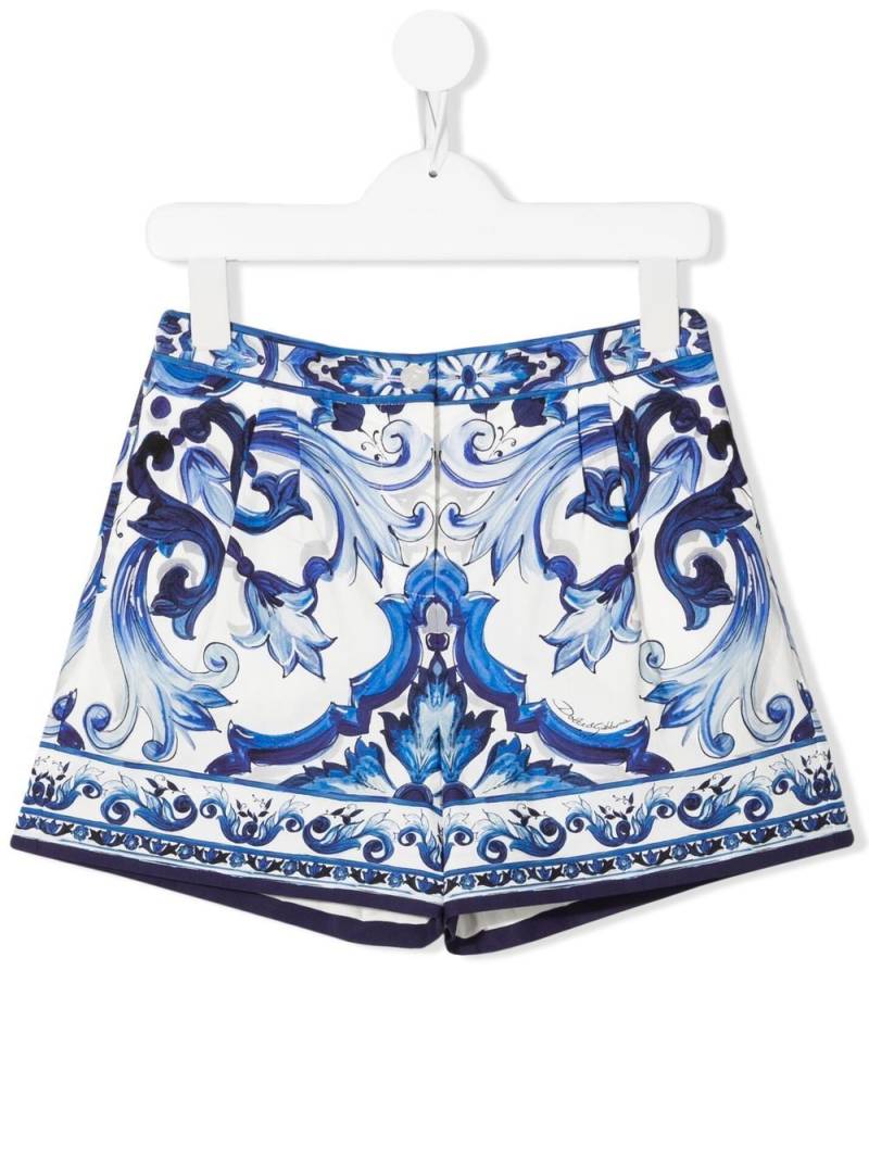 Dolce & Gabbana Kids Majolica-print high-waisted shorts - Blue von Dolce & Gabbana Kids