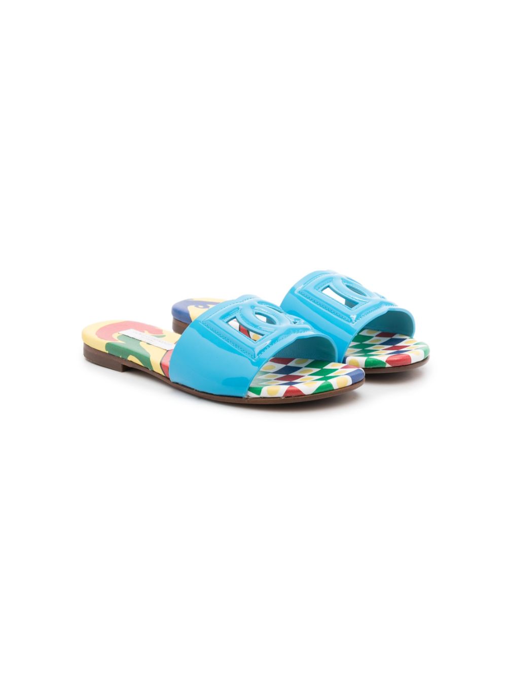 Dolce & Gabbana Kids Majolica-print leather slides - Blue von Dolce & Gabbana Kids