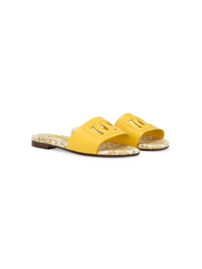 Dolce & Gabbana Kids Majolica-print leather slides - Yellow von Dolce & Gabbana Kids