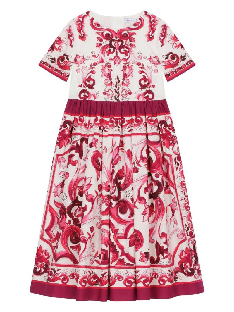 Dolce & Gabbana Kids Majolica print pleated maxi dress - White von Dolce & Gabbana Kids