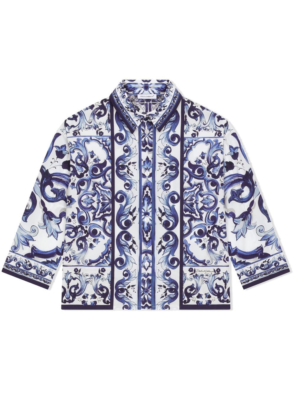 Dolce & Gabbana Kids Majolica-print poplin shirt - Blue von Dolce & Gabbana Kids