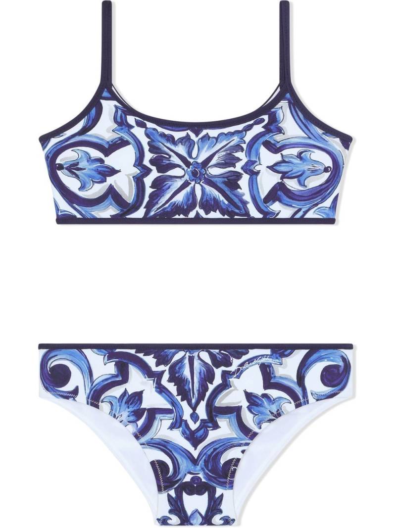 Dolce & Gabbana Kids Majolica-print scoop-neck bikini - Blue von Dolce & Gabbana Kids