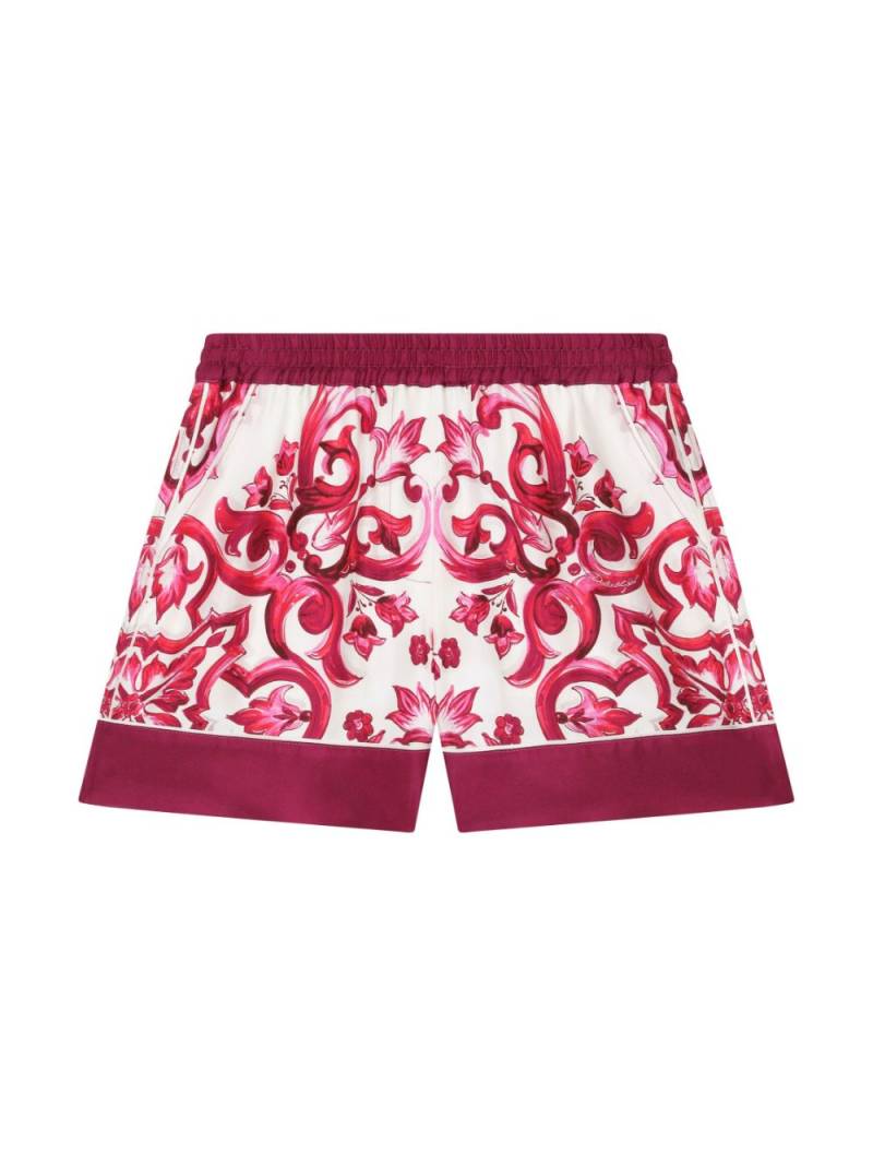 Dolce & Gabbana Kids Majolica-print silk mini shorts - White von Dolce & Gabbana Kids