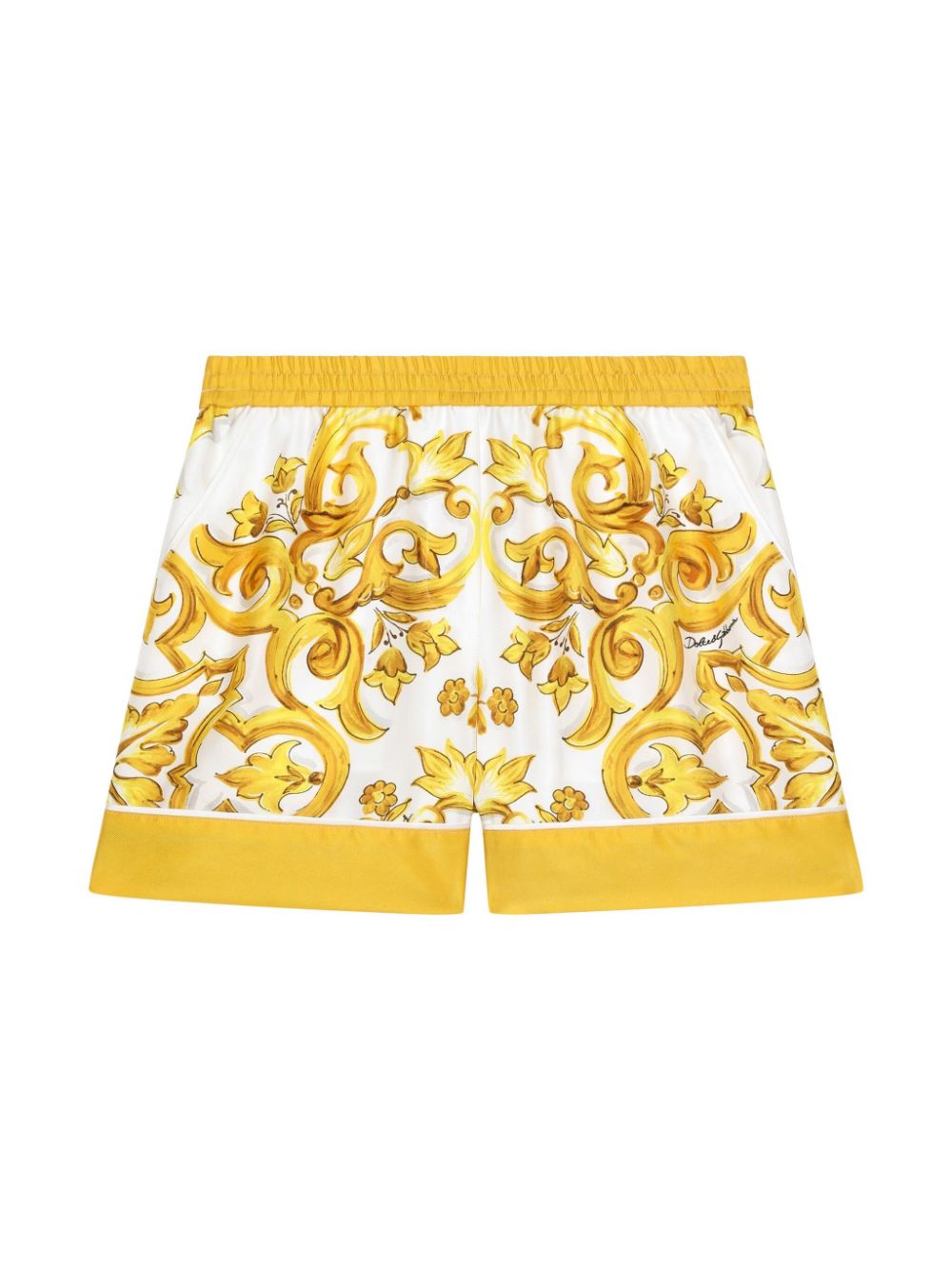 Dolce & Gabbana Kids Majolica-print silk shorts - Yellow von Dolce & Gabbana Kids