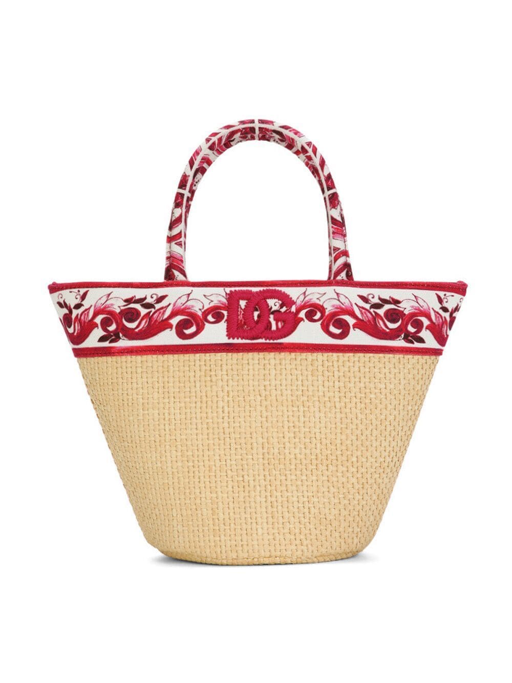 Dolce & Gabbana Kids Majolica-print straw shoulder bag - Neutrals von Dolce & Gabbana Kids