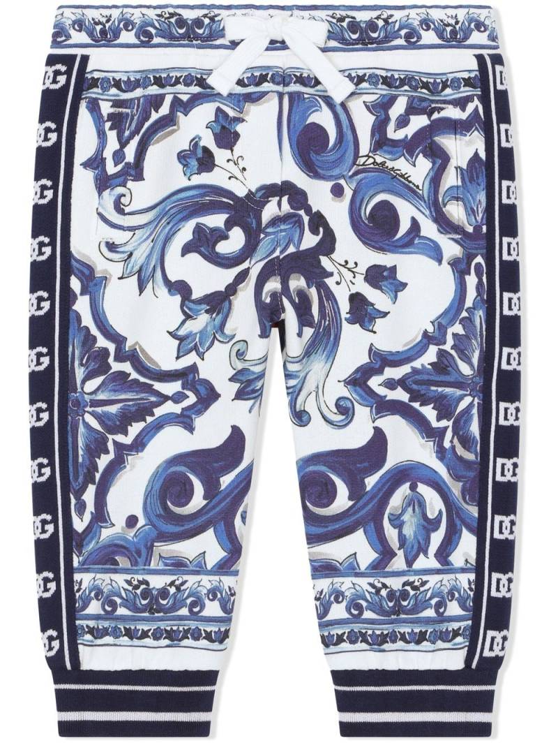 Dolce & Gabbana Kids Majolica-print track pants - White von Dolce & Gabbana Kids