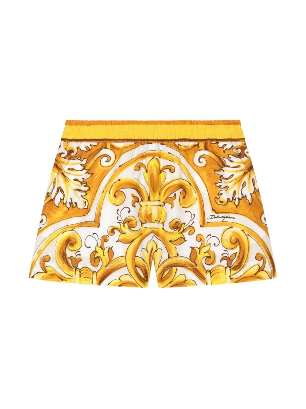 Dolce & Gabbana Kids Poplin shorts with yellow majolica print von Dolce & Gabbana Kids