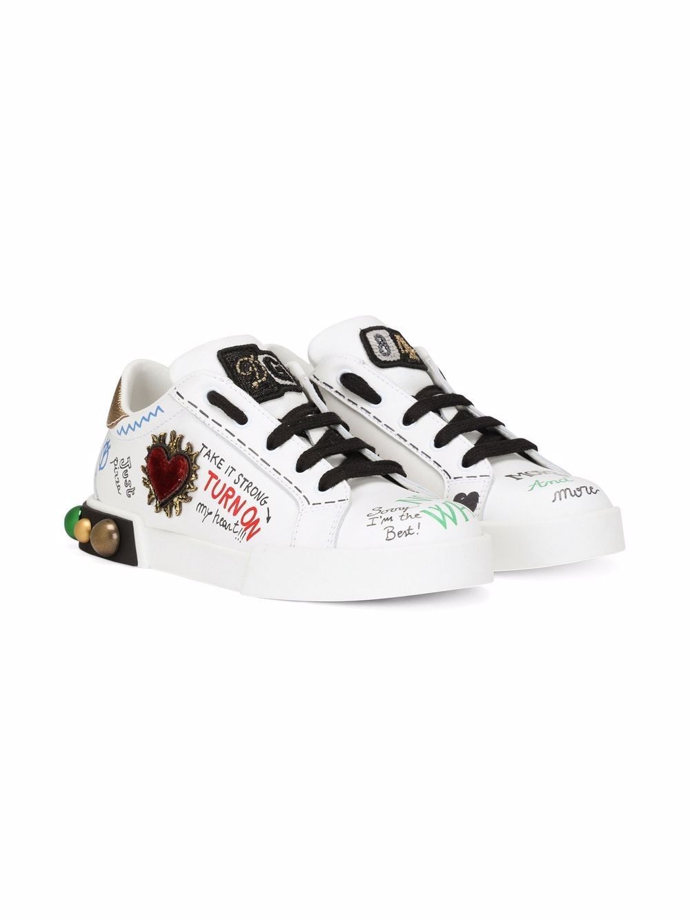 Dolce & Gabbana Kids Portofino DG King leather sneakers - White von Dolce & Gabbana Kids